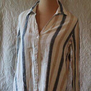 Tahari Linen Blend Striped Button Down Sz Small